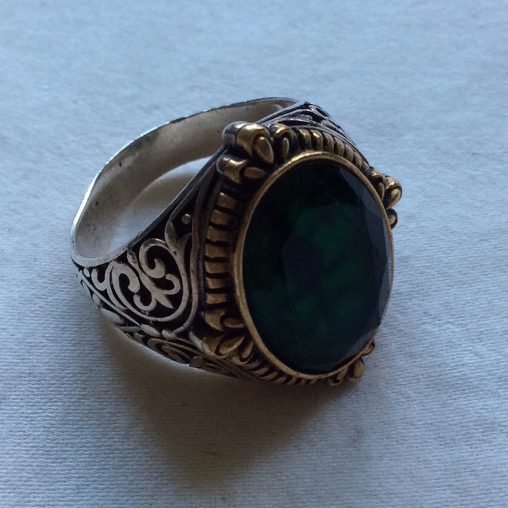 Mens Sterling Silver 925 Ring Emerald Pave